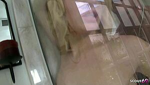 skinny blonde step-sister seduces big dick boy for soapy bathroom fuck when alone