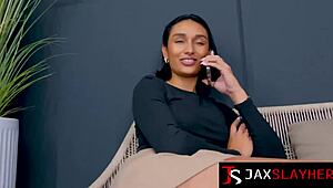 petite leilani may chokes on every inch of throbbing black monster cock