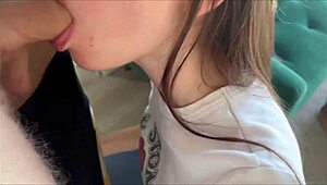 stunning teen brunette squeezes tight jeans for friend's pov pounding