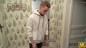 Debt4K Russian shopaholic pounded roughly by debt collector as hubby watches in shop