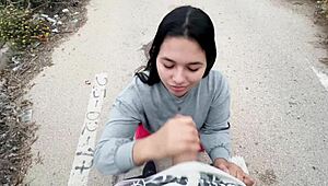 Sexy Brunette Latina Sucks Monster Cocks with Big Tits and Juicy Ass on Street