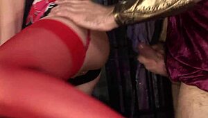 paige ashley with those huge tits sucks cock then rides it hard in fishnets and lingerie