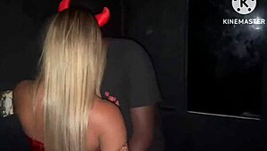 Hung black stud barebacks sexy blonde wife creampie in swing club booth