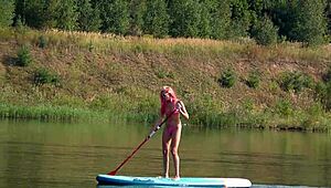 sup girl flashing pink micro bikini outdoors skinny slut!