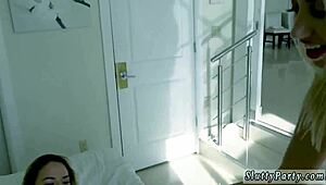 Step Mom Joins Dorm Volleyball Party Fun