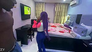 petite black prostitute arrives at hotel for old man's rough cock pounding session