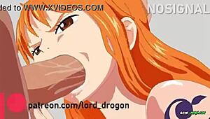 nami slurps cock till cum overflows her mouth