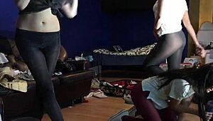 Petite college coeds try sexy lingerie thongs then strip for tight pussy party
