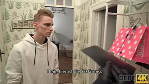 Debt4K Russian shopaholic pounded roughly by debt collector as hubby watches in shop