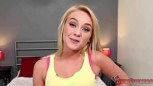 shy petite lizzie bell teases wet pussy then gulps down sticky monster cock jizz