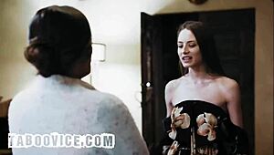 Stepdad Spots Wife and Stepdaughter Licking Pussies in Bed Then Joins Rough Threesome Action