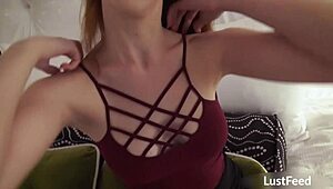 Stunning redhead teen Alex Harper rides huge cock cowgirl style in passionate homemade fuck