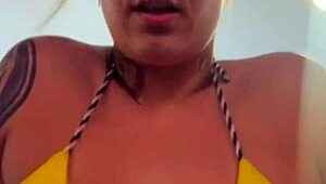 training in tiny bikini at beach gym, pussy juices dripping down legs like seawater?