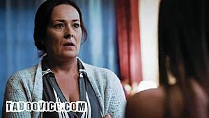 Stepdad Spots Wife and Stepdaughter Licking Pussies in Bed Then Joins Rough Threesome Action