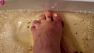 washin my sore feet with rose petals n herbs