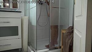 StepSon Sneaks Peek At Stepmom's Morning Shower And Jerks Off Hard