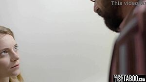 mature stepdad comforts petite teen stepdaughter using his big throbbing dick