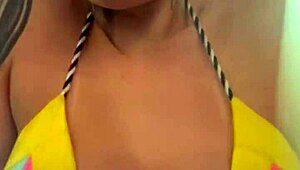 training in tiny bikini at beach gym, pussy juices dripping down legs like seawater?