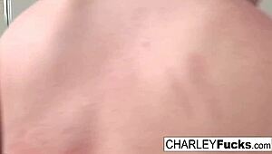 Charley crams dick between natural tits