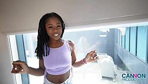 hazel grace strips teases big cock then rides cannon bareback to creampie