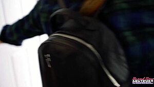 sexy busty tattooed blonde gwen bent over doggystyle pussy fucked by big cock before swallowing cum facial