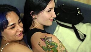 guy sneaks in and fucks fat asian lesbians with remote vibe while they scissor in kitchen