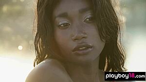 smoking hot ebony teen mimi desuka strips rooftop unwinds flashing big natural tits and pussy outdoor