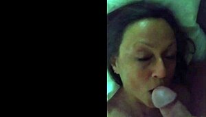 mature milf candi annie wakes up, spreads legs for pov cock pounding and cum swallow gulp