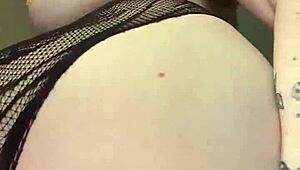 chubby curvy tattooed slut strips see-through bra then fucks huge bbc dildo squirting pussy lips