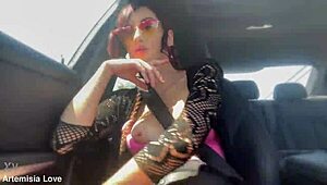 mmm italian milf's huge tits and rock hard nipples flash while smoking in car