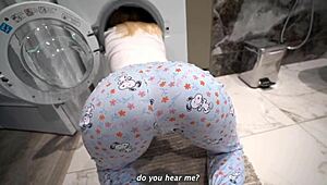 Blonde Stepsis Stuck in Washer Takes Rough Creampie Pounding