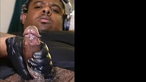 Gamer dude strokes fat cock close-up to massive orgasm uncensored