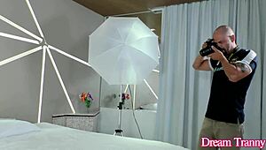 Big ass tranny Julia Alves blows guy after bareback anal pounding