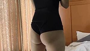 curvy brazilian teen girlfriend in miniskirt does sexy big ass workout jumpsuit