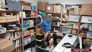 Store Officer Fucks Seductive Thief Bent Over Doggystyle in Lingerie