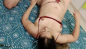 Latina MILF Jennifer fucks her partner's stepbrother while he works creampie closeup