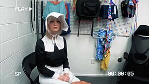 so this shoplyfter horny virgin gets caught stealing condoms then rides security guard for creampie