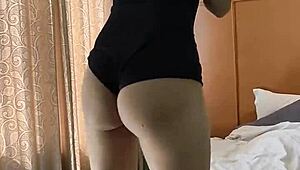 curvy brazilian teen girlfriend in miniskirt does sexy big ass workout jumpsuit