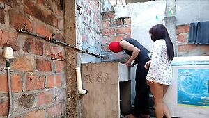 Neighbor's nightgown slips open pink pussy flashes right there