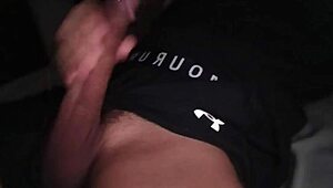 muscular bodybuilder jerks his huge monster cock in tight gym clothes moaning loud on bed during intense solo masturbation session