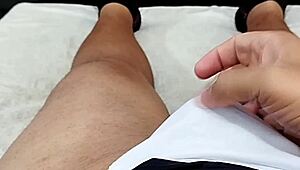 Nerd jerks small foreskin cock while hot teen girlfriend squirts on her tasty pussy and tits - part 13.