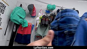 mall guard slaps handcuffs on amber summer's neck while she rides him bent over