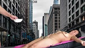 Juicy Shaved Pussy Licked Close-Up in New York Public with Agarabas and Olpr