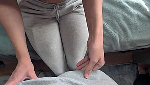 Redhead Grinds Ass in Sweatpants Before Doggy Cumshot!