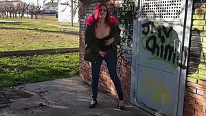 Amped Teen Squirts Wild In Crowded Park Exposure