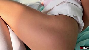 waking up to rough pov anal with skinny cute teen's tight ass bent over doggystyle ending in facial cumshot