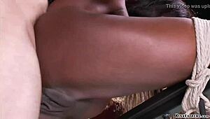 Damn strapped ebony slave bound tight takes rough interracial monster cock deepthroat gagging