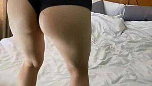 curvy brazilian teen girlfriend in miniskirt does sexy big ass workout jumpsuit