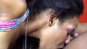 mmm these ebony lesbian babes finger suck and lick each others chocolate pussies