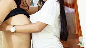 Homemade lesbians rub wet pussies—how juicy can it get?